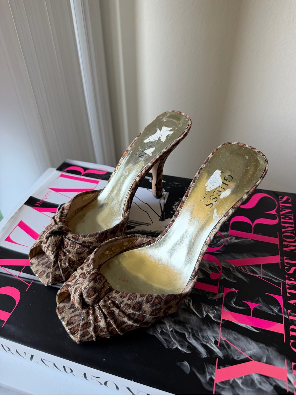 GUESS Brown Leopard Print Open-Toe Heels